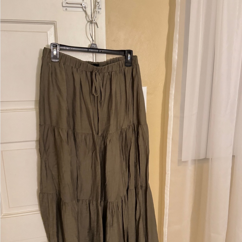 Olive Tiered Maxi Skirt